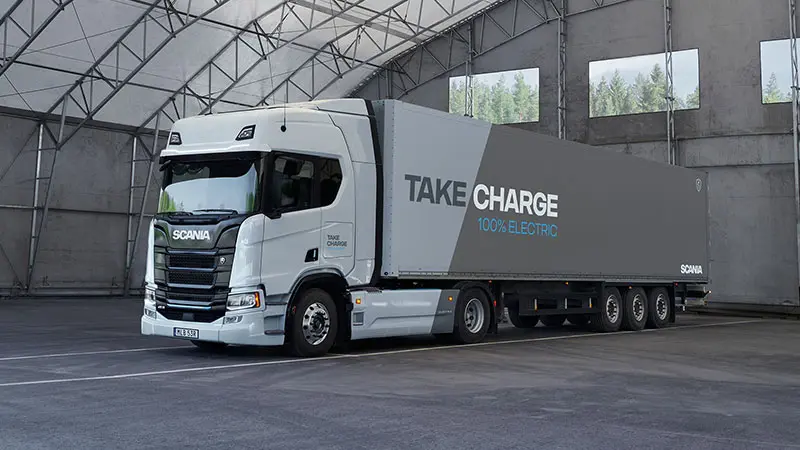 نمای کناری کامیون SCANIA Electric truck