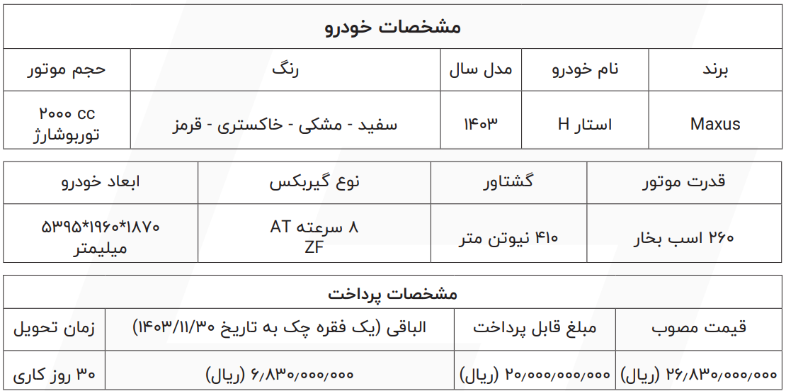 فروش فوری مکسوس استار H
