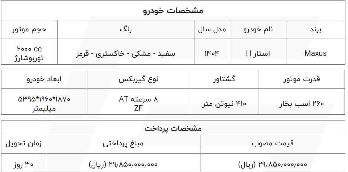 فروش فوری پیکاپ مکسوس استار H