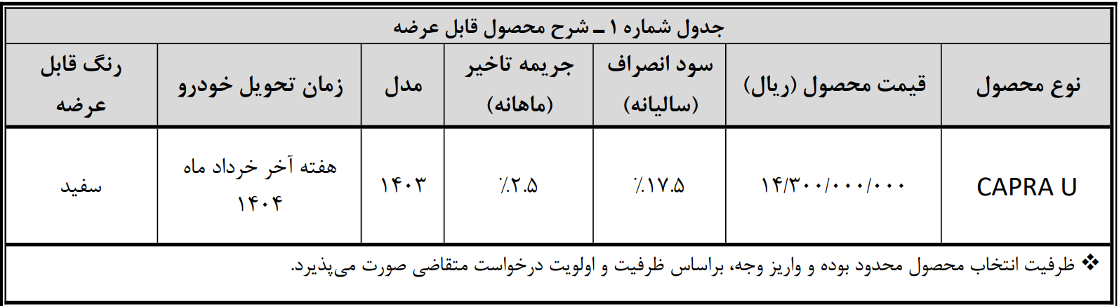 فروش نقدی پیکاپ (وانت) کاپرا یو بهمن موتور 