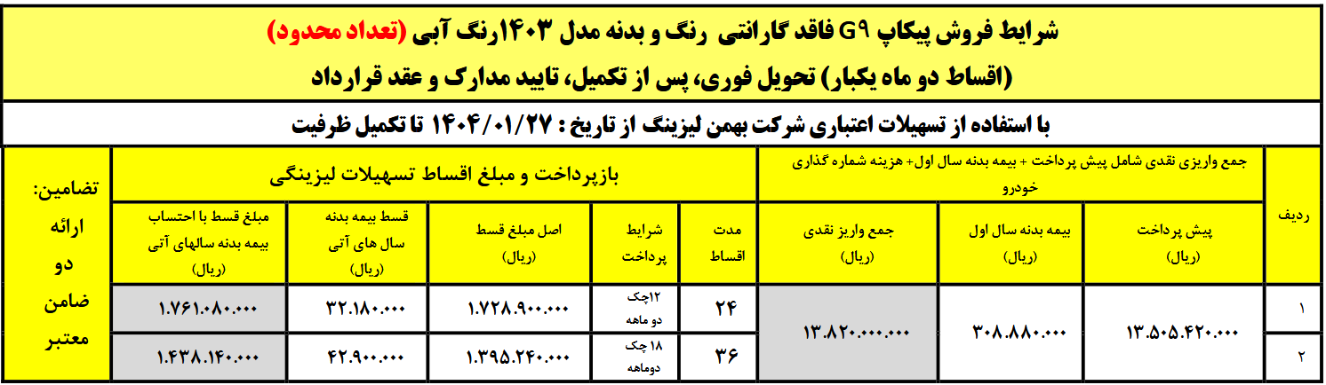 فروش پیکاپ (وانت) G9 گروه بهمن