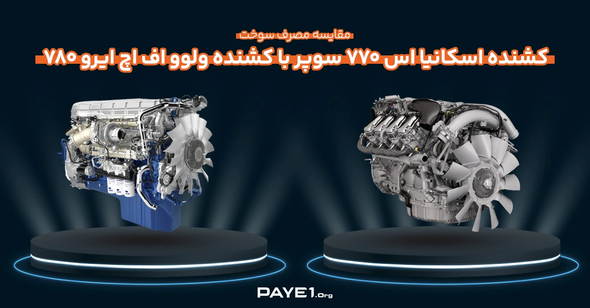 مقایسه مصرف سوخت کشنده اسکانیا اس ۷۷۰ سوپر با کشنده ولوو اف اچ ایرو ۷۸۰